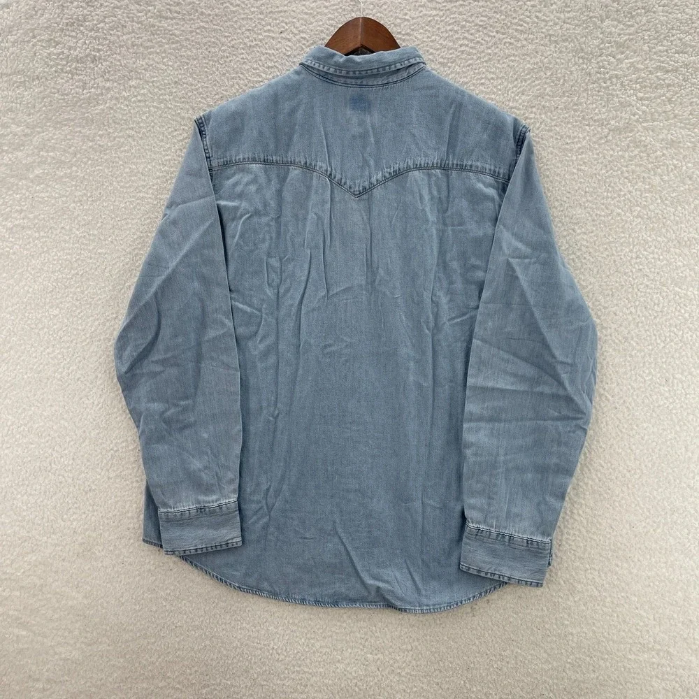 Levis Shirt Mens Small Blue Denim The Western Pearl Snap Yoke Cowboy Ranch Rodeo